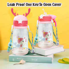 School Water Bottle for Kids - Cute Cartoon Water Bottle for kids, Sipper Bottle for Kids (600 ML) (Pink)
