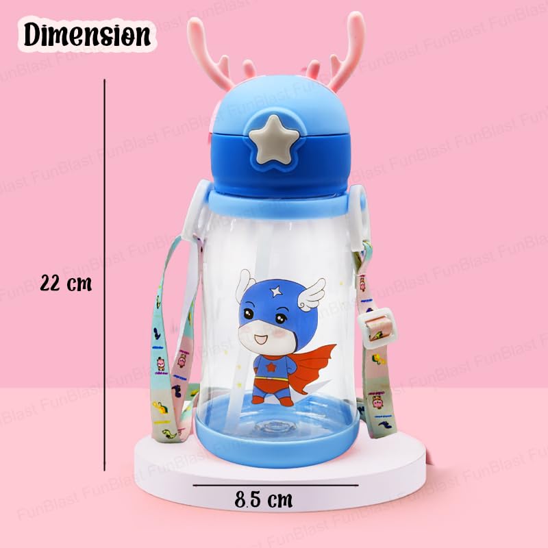 School Water Bottle for Kids - Cute Cartoon Water Bottle for kids, Sipper Bottle for Kids (600 ML) (Blue)