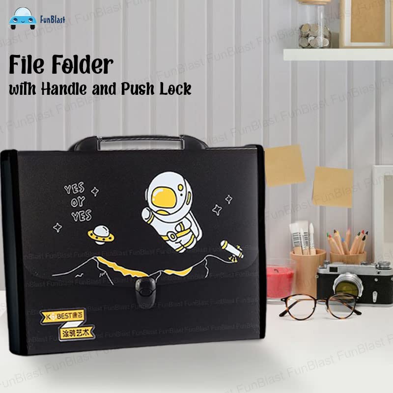 Space Theme File Folder With Handle&Push Lock Space Theme Certificate Holder With 12 Pocket,Office Documents File, Expandable Folders For Documents, Travel File Organizer Bag(Random Print)