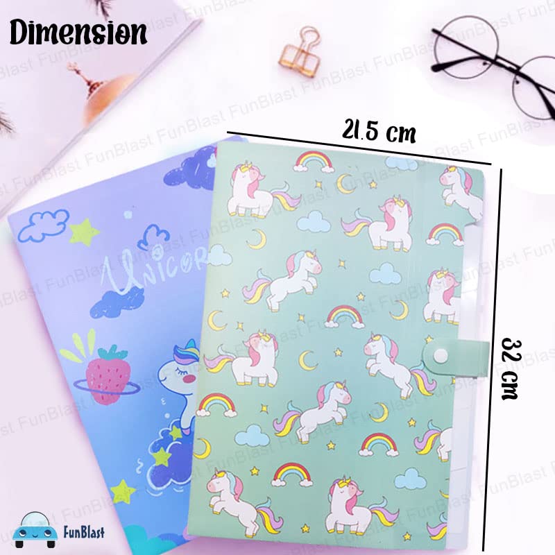 Unicorn File Folder with Button Lock – Pack of 2 Pcs Unicorn Theme Certificates Holder with 6 Pockets, Office Documents File, Expandable Folders for Documents (Pack of 2)