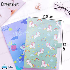 Unicorn File Folder with Button Lock – Pack of 2 Pcs Unicorn Theme Certificates Holder with 6 Pockets, Office Documents File, Expandable Folders for Documents (Pack of 2)