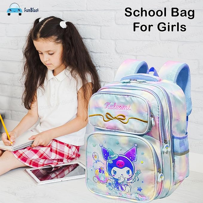 Cute Kawaii Cartoon School Backpack for Girls - Lightweight Multiple Compartments with Comfortable Shoulder Straps (41 X 32 X 20 Cm)