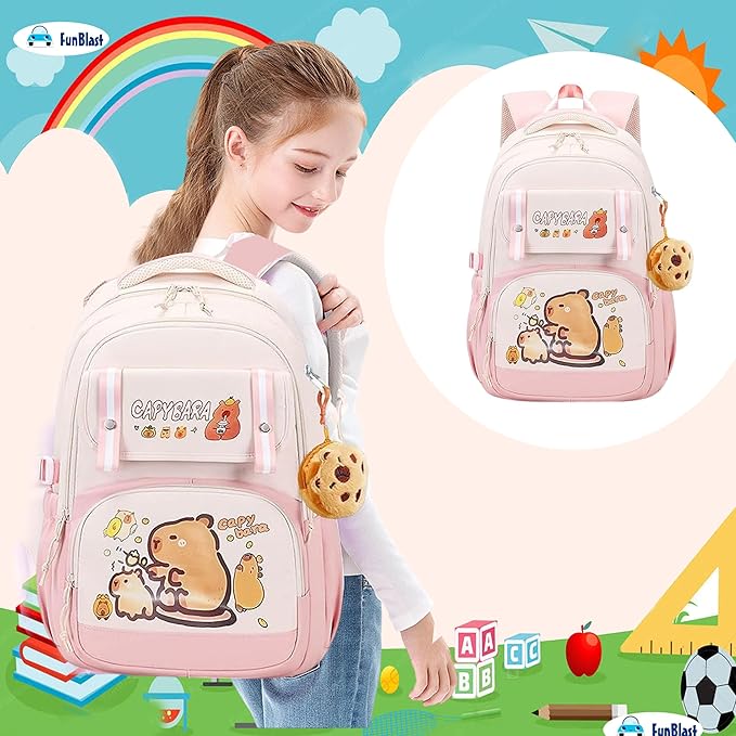 Capybara Print School Bags for Girls, Kids - Large Capacity Backpack for School, Travel, Picnic, Camping Kids 5-12 Years Old (45 X 30 X 20 Cm)