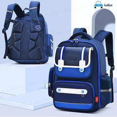 School Backpack for Boys and Girls - Ultralight, wide Shoulder Strap and Stylish Waterproof School, Travel, Picnic Bags for Children with Multiple Pockets (Blue-White)