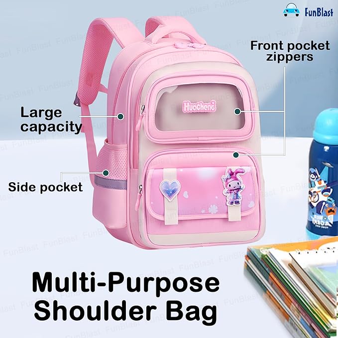 Cartoon Design School Backpack for Girls - Lightweight Burden-Free Stylish Water-Resistant and Durable Bag for Kids 8–12 Years (41 X 31 X 20 Cm)