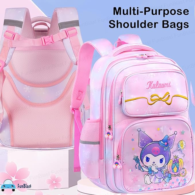Cute Kawaii School Bag for Girls - Lightweight Multiple Compartments Backpack with Comfortable Shoulder Straps (41 X 32 X 20 Cm)