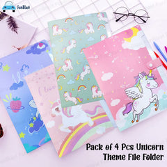 Unicorn File Folder with Button Lock – Pack of 4 Pcs Unicorn Theme Certificates Holder with 6 Pockets, Office Documents File, Expandable Folders for Documents (Pack of 4)