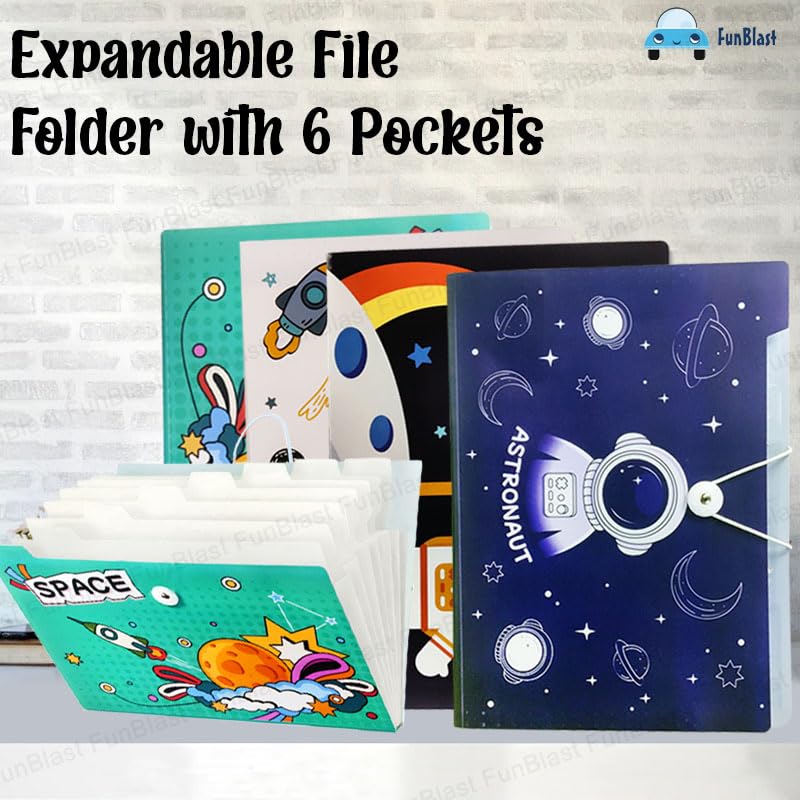 Space Theme File Folder with Elastic Band Lock – Pack of 4 Pcs Space Theme Certificates Holder with 6 Pockets, Office Documents File