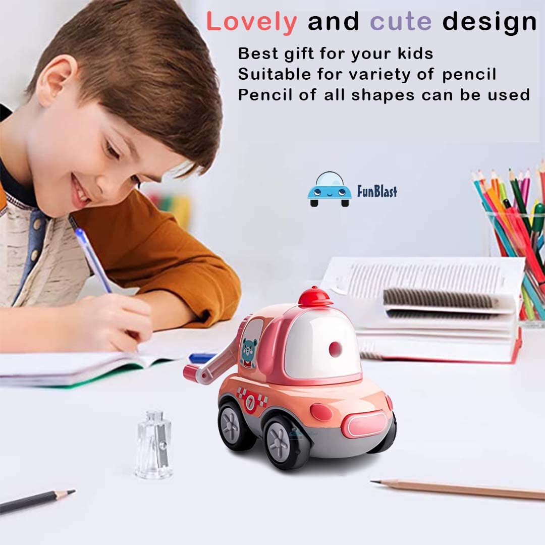 Sharpener for Kids – Toy Car Shaped Pencil Sharpener with Moving Wheels, Table Sharpener Machine