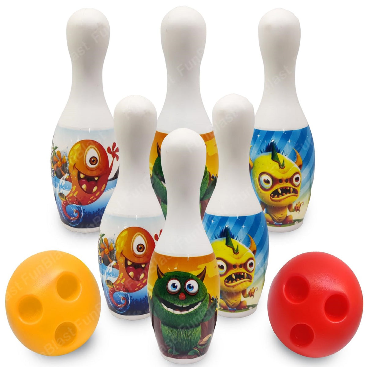 Kids Bowling Play Set Toys - Fun with Monsters Bowling Play Toy Set with 6 Bottles and 2 Balls Game for Kids, Indoor & Outdoor Sports Games for Kids/Boys