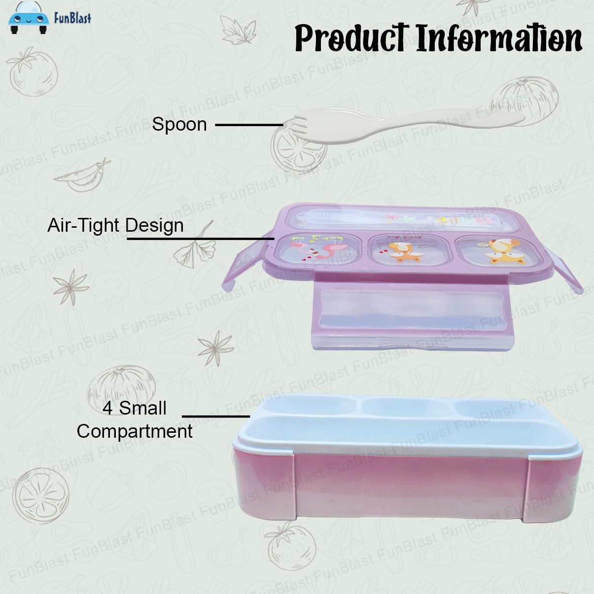 Lunch Box for Kids – Lunch Box for School Kids, Airtight Leak-Proof Tiffin Box, Plastic Microwave Safe Tiffin Box with 4 Small Compartment (Pink)