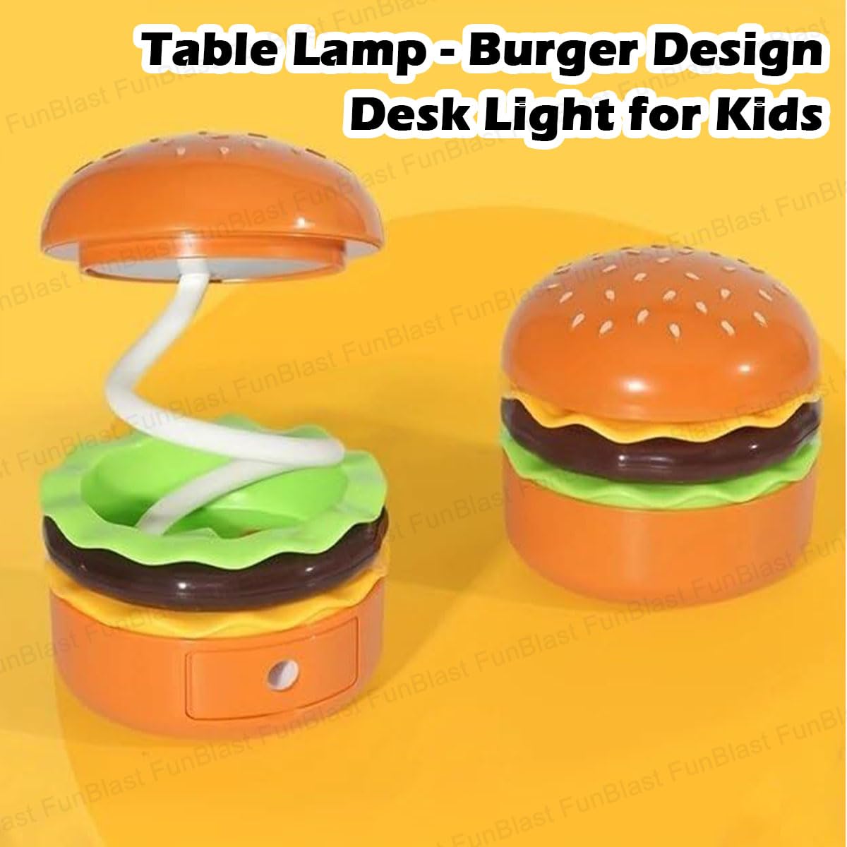 Table Lamp - Burger Design Desk Light for Kids & Adults, Rechargeable Desk Lamp with Pen Holder & Sharpener, Study Desk Light