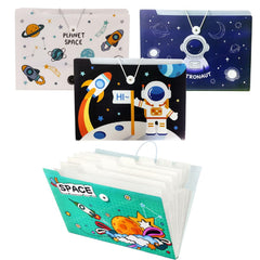 Space Theme File Folder with Elastic Band Lock – Pack of 4 Pcs Space Theme Certificates Holder with 6 Pockets, Office Documents File