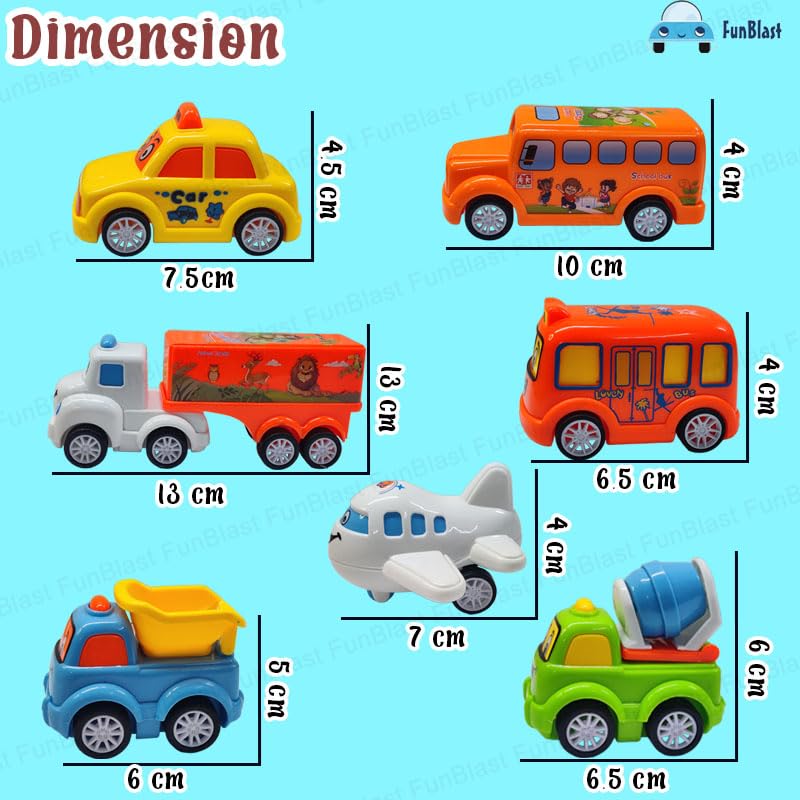 Kids Pull Back Vehicles, Push and Go Crawling Toy Car for Kids & Children (Set of 7 Pcs) - Made in India