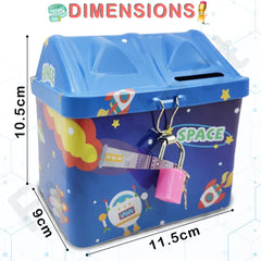 Piggy Bank for Kids – Space Themed Money Saving Tin Coin Box with Lock and Key – Birthday Return for Boys & Girls, Money Bank, Coin Box for Kids