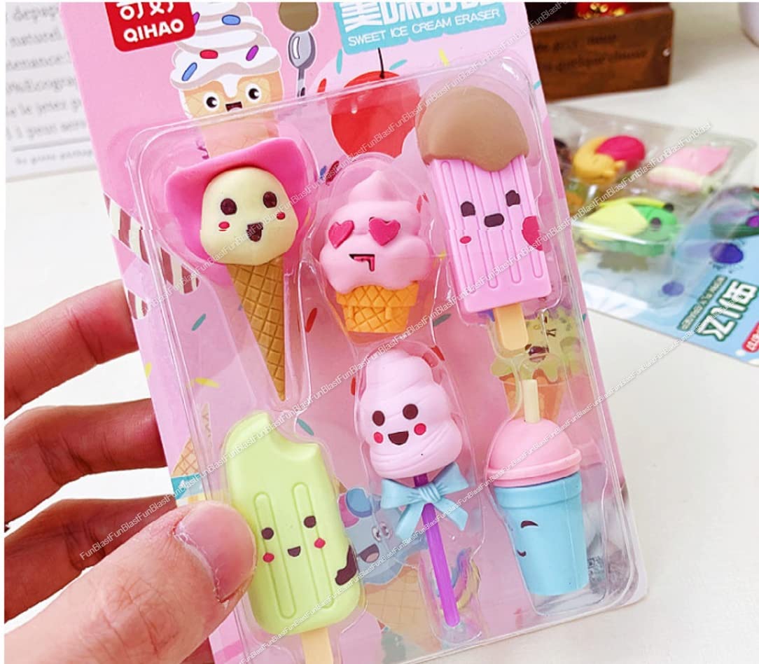 Eraser for Kids – Ice-Cream Theme Erasers Set for Kids, Eraser for Kids Eraser Set for Return Gift, Stationary Set for Kids, Rubber Eraser for Kids