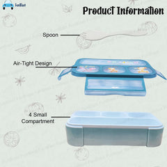 Lunch Box for Kids – Airtight Leak-Proof Tiffin Box, Lunch Box with Fork, Plastic Microwave Safe Tiffin Box with 4 Small Compartment, Bento Box (Blue)
