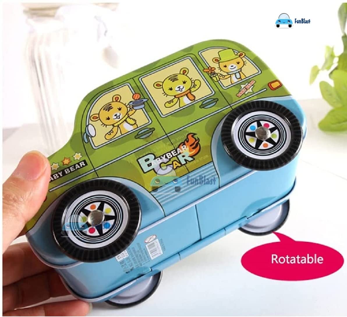 Piggy Bank - Car Shaped Coin Box with Moving Wheel for Kids (Pack of 3 Pcs)