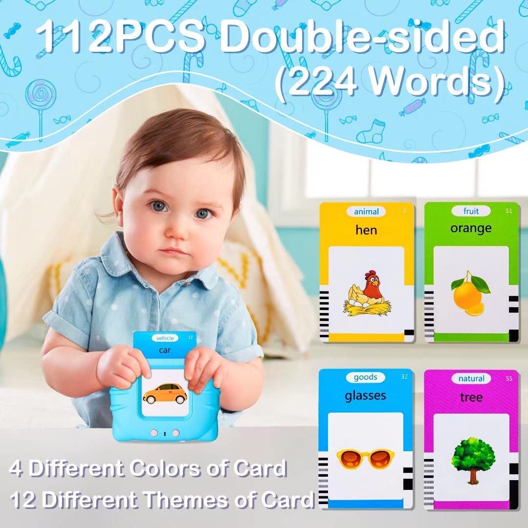 Talking Flash Cards, Learning Toys for Kids, Talking English Flash Cards, Learning Interactive Educational Toys for 2-4 Year Old Boys, Return Gifts for Kids -112 Double Sided Card