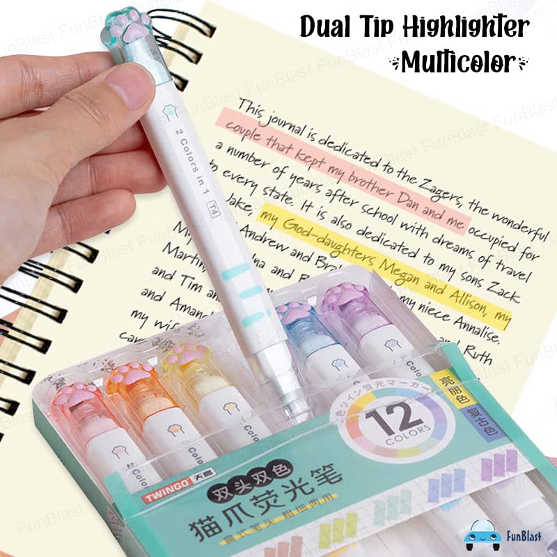 Cute Cat Paw Highlighter -  2 in 1 Color Highlighter Pens Set, Aesthetic Stationary