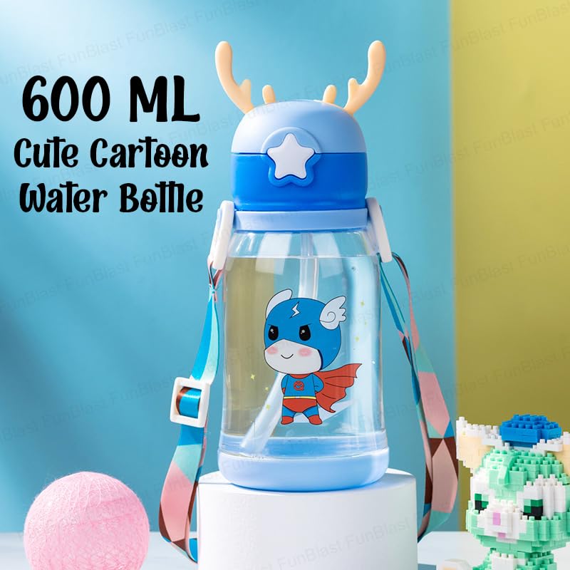 School Water Bottle for Kids - Cute Cartoon Water Bottle for kids, Sipper Bottle for Kids (600 ML) (Blue)