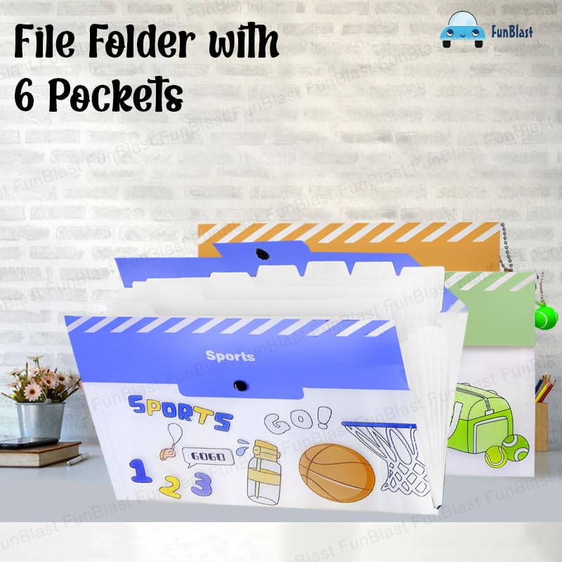 File Folder with Button Lock – Football Print A4 Size Certificates Holder with 6 Pockets, Office Documents File, Expandable Folders for Documents (Pack of 1; Random Color)