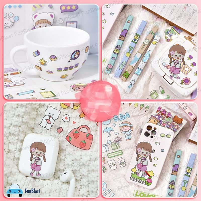 Pvc Cute Girl Theme Kawaii Stickers – 100 Sheets Cute Washi Stickers For Project, Japanese Style Girls Sticker Set, Stationery Item – (Assorted Design)