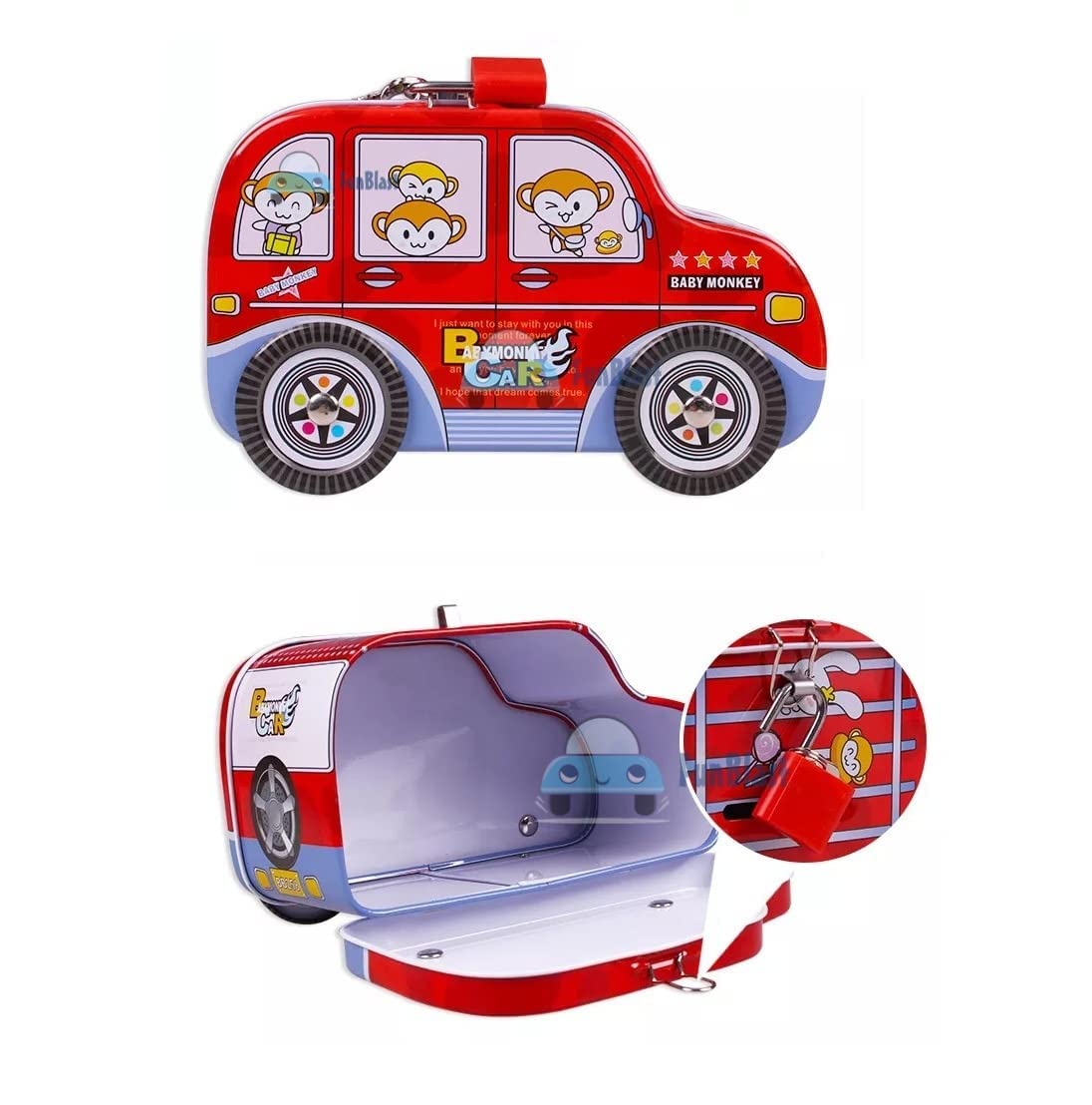 Piggy Bank - Car Shaped Coin Box with Moving Wheel for Kids (Pack of 3 Pcs)