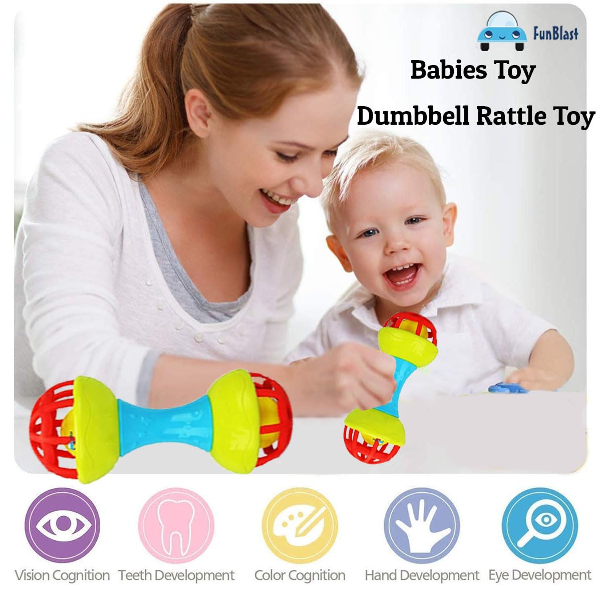 Soft Rattles Teether Toys for Babies Toy Dumbbell Rattle Toy for Infants, New Born Toy – (Pack of 1)