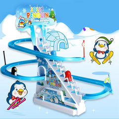 Penguin Slide Toy Set – Climbing Cartoon Race Track Set Little Lovely Penguin Slide Toy Escalator Toy with Music, Funny Automatic Stair, Musical Toys for Kids