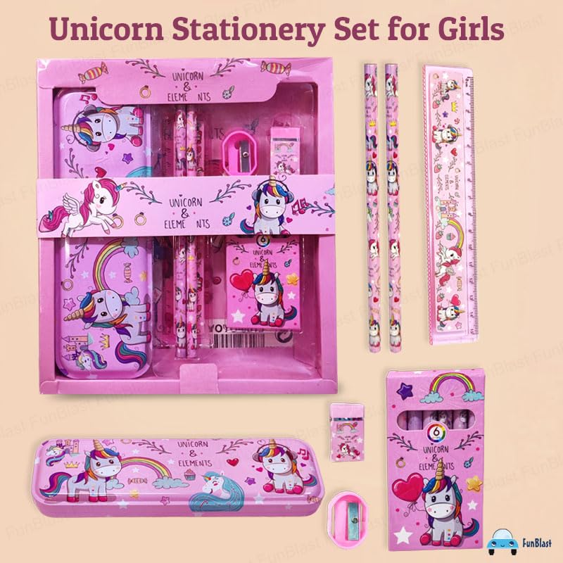 Unicorn Stationary Kit for Girls Pencil Pen Book Eraser Sharpener - St –  FunBlast