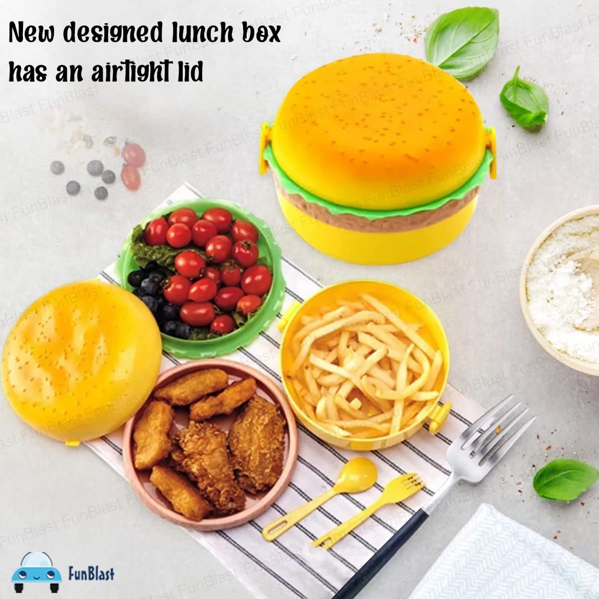 Burger Shape Lunch Box for Kids - Lunch Box for Kids, Tiffin Box, Lunch Box Leak Proof Plastic Lunch Box, Lunch Box with Compartments