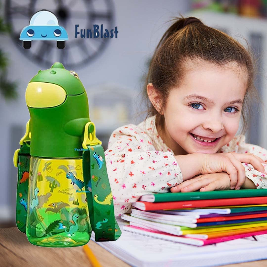 Dinosaur Water Bottle for Kids – Cartoon Design Anti-Leak Tritan Water Bottle for Kids, Water Bottle with Sipper, School Water Bottle for Kids – 560 ML