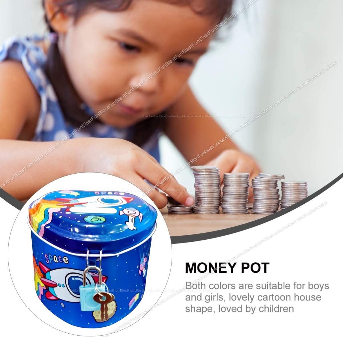 Piggy Bank for Kids – Space Money Saving Tin Coin Bank with Lock and Key – Birthday Return for Boys & Girls, Money Bank, Coin Box for Kid