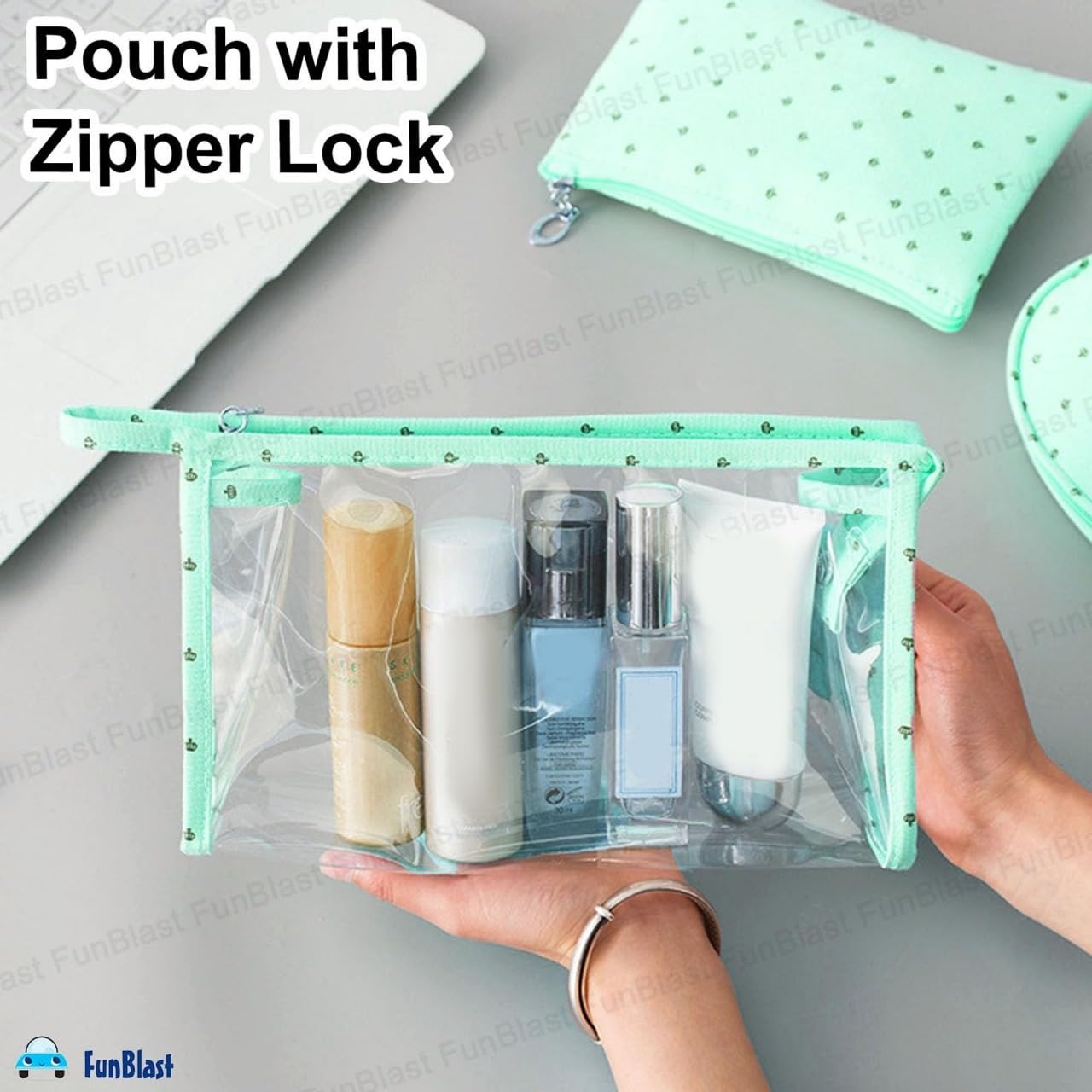 3 Pcs Cosmetic Pouch Makeup Pouch with Zipper Lock (Light Blue)