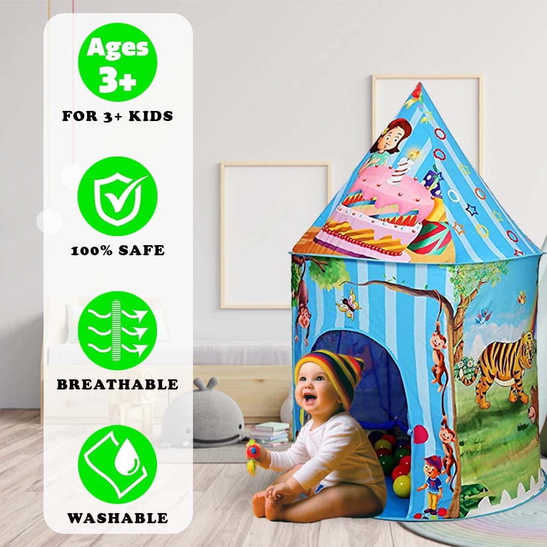 Portable and Foldable Hexagon Polyester Tent House for Kids – Jungle Castle Playhouse Ball Pool Tent with 15 Balls for Children Indoor and Outdoor Play Tent for 3+ Years Kids