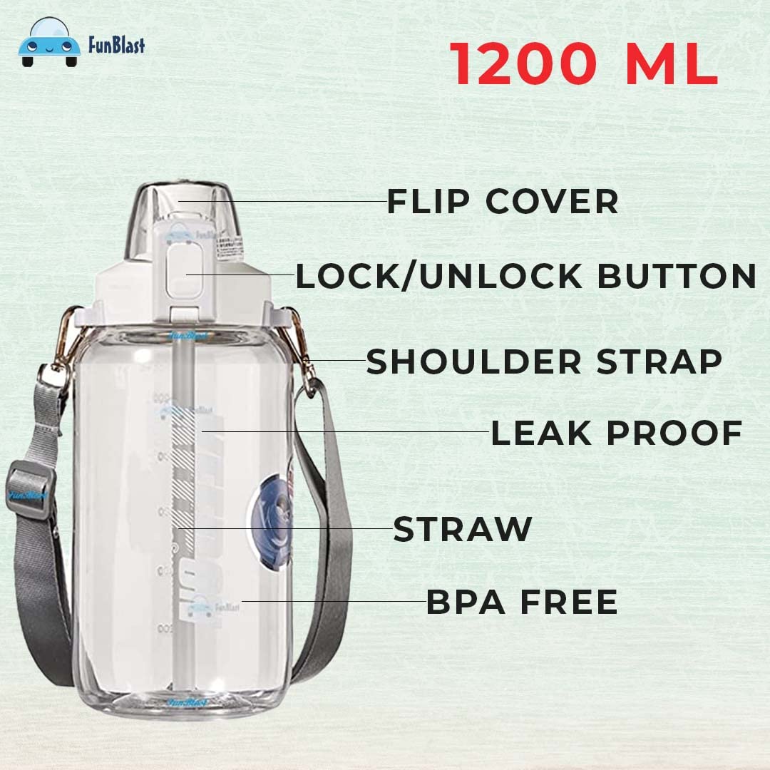 Gallon Water Bottle, Sports water Bottle-1200 ML, Water Bottle for Gym, Gym water bottle,Sports Water Bottle - Leak-Proof with Sipper & Handle for Home, Office, Gym, Trekking