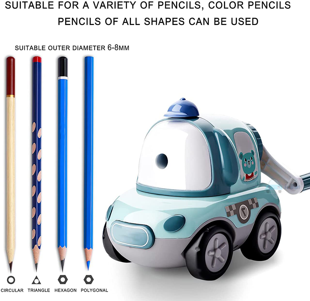 Sharpener for Kids – Toy Car Shaped Pencil Sharpener with Moving Wheels, Table Sharpener Machine