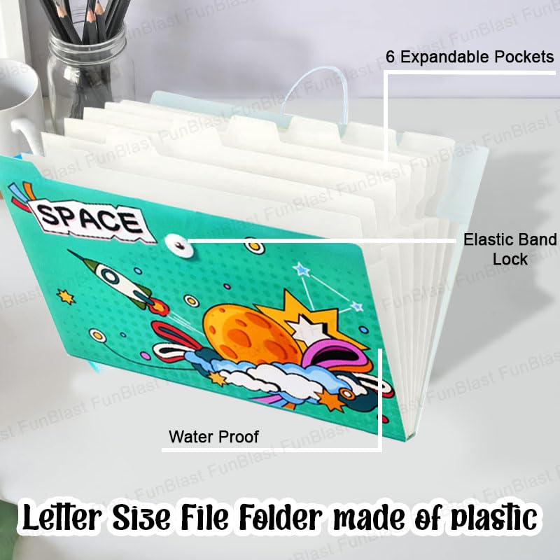 Space Theme File Folder with Elastic Band Lock – Pack of 2 Pcs Space Theme Certificates Holder with 12 Pockets (Random Colour)