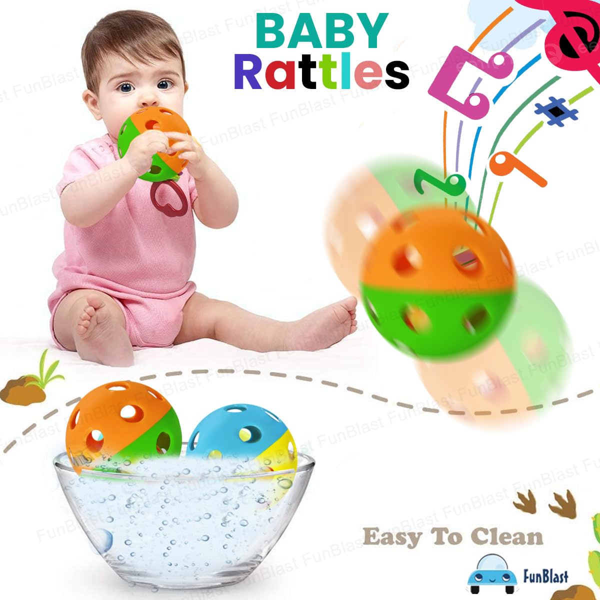 Baby Rattles Ringing Balls - Sound Toys for 6+ Months Babies (Pack of 2)