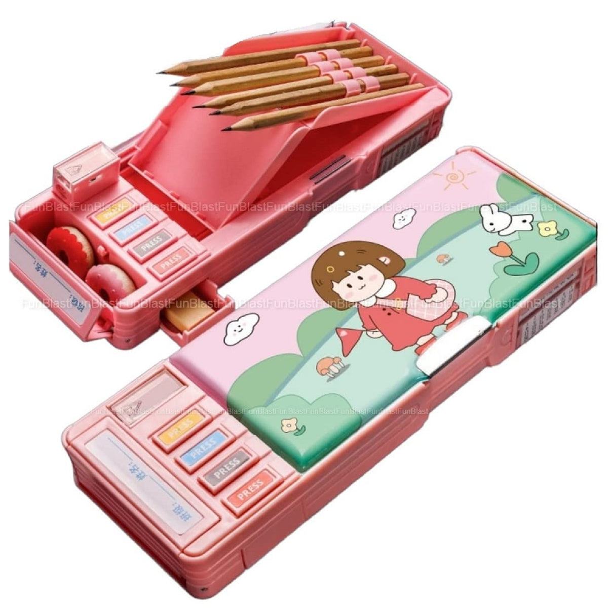 Magnetic Cartoon Pencil Case, Multifunction Pen & Pencil Box, Stationery Organizer Box Birthday Return Gift for Kids Girls