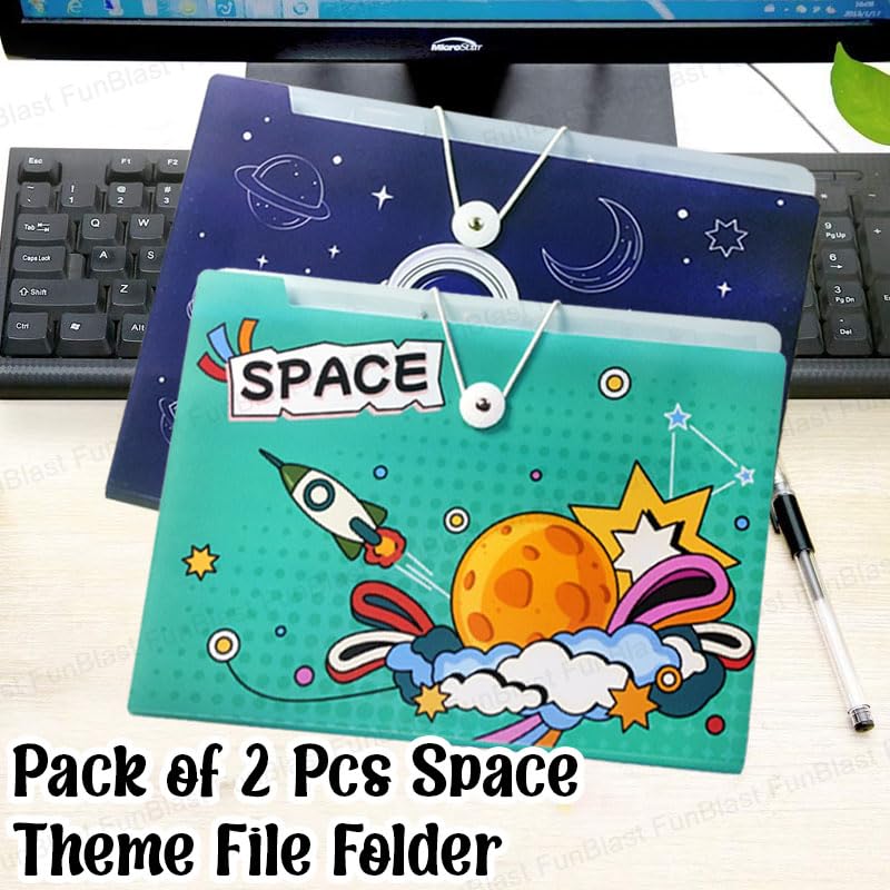 Space Theme File Folder with Elastic Band Lock – Pack of 2 Pcs Space Theme Certificates Holder with 12 Pockets (Random Colour)