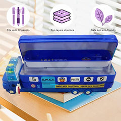 Pencil Box for Kids Bus with Moving Tyres And Sharpener