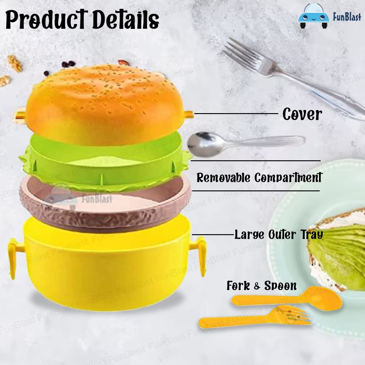 Burger Shape Lunch Box for Kids - Lunch Box for Kids, Tiffin Box, Lunch Box Leak Proof Plastic Lunch Box, Lunch Box with Compartments