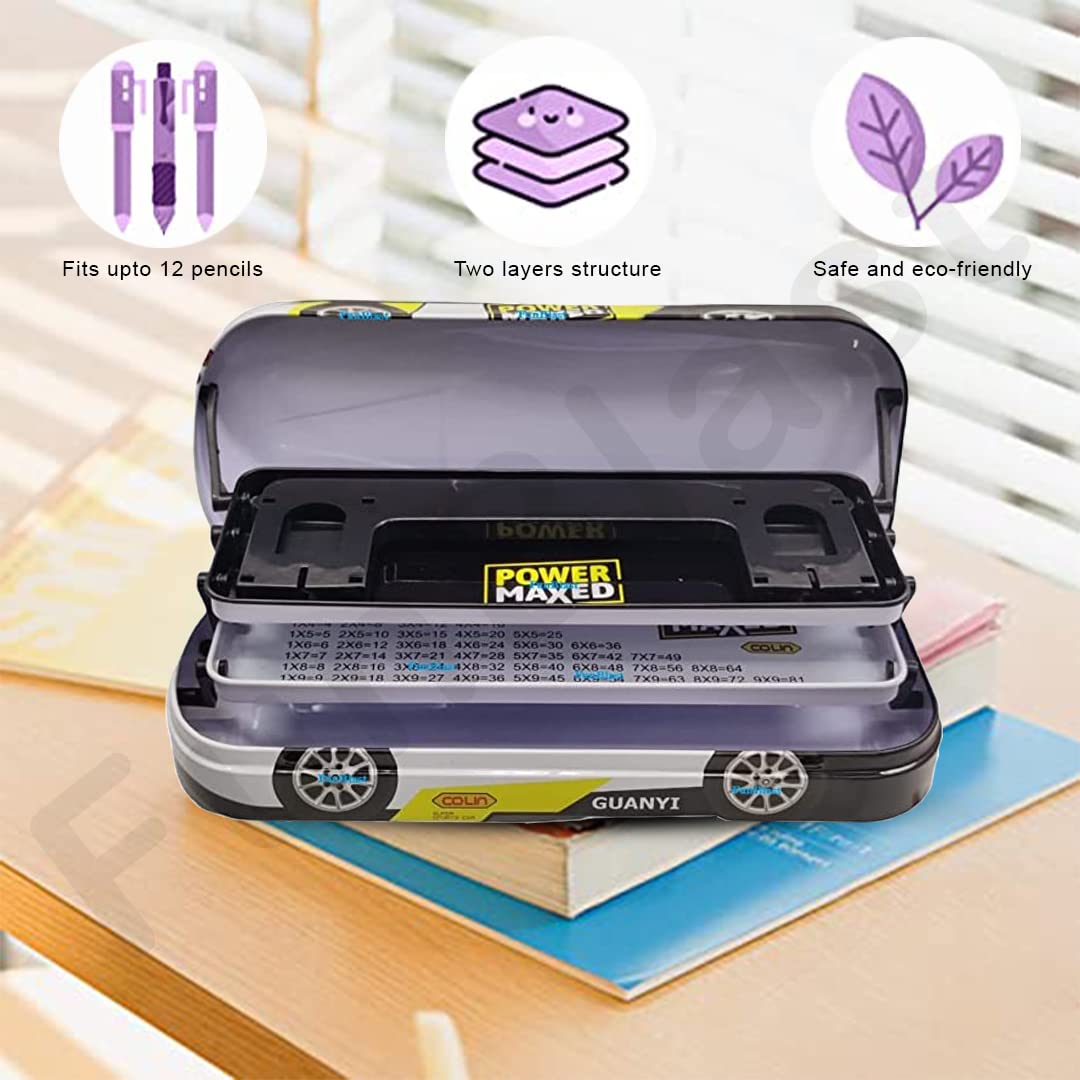 Metal Car Pencil Box for Kids – Double Layer Metal Pencil Case for Kids Boys/Pencil Case for Students School Supplies - Stationery Set Organizer