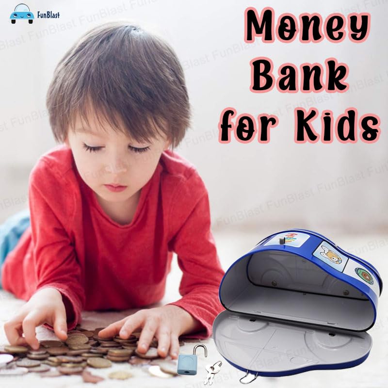 Piggy Bank - Car Shaped Coin Box with Moving Wheel for Kids, Piggy Bank for Kids, Coin Box for Kids, Money Bank for Kids