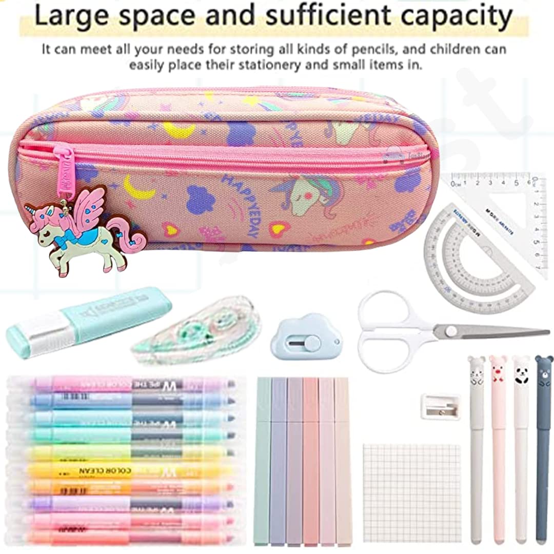 Big Zipper Unicorn Pencil Case Large Capacity Canvas for School - ChildAngle