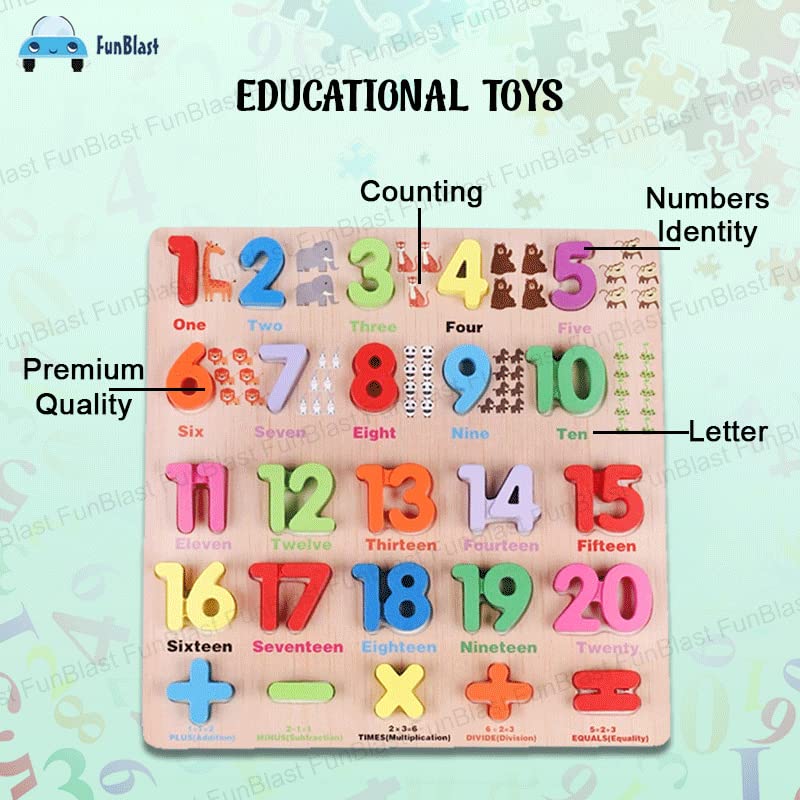 Wooden Number Puzzles Toys for Kids, Number Board Educational Learning Letters Puzzle Toy - 25 Pcs