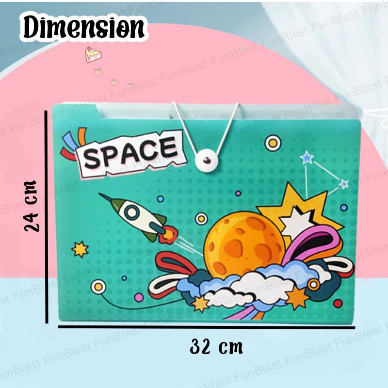 Space Theme File Folder with Elastic Band Lock – Pack of 2 Pcs Space Theme Certificates Holder with 12 Pockets (Random Colour)