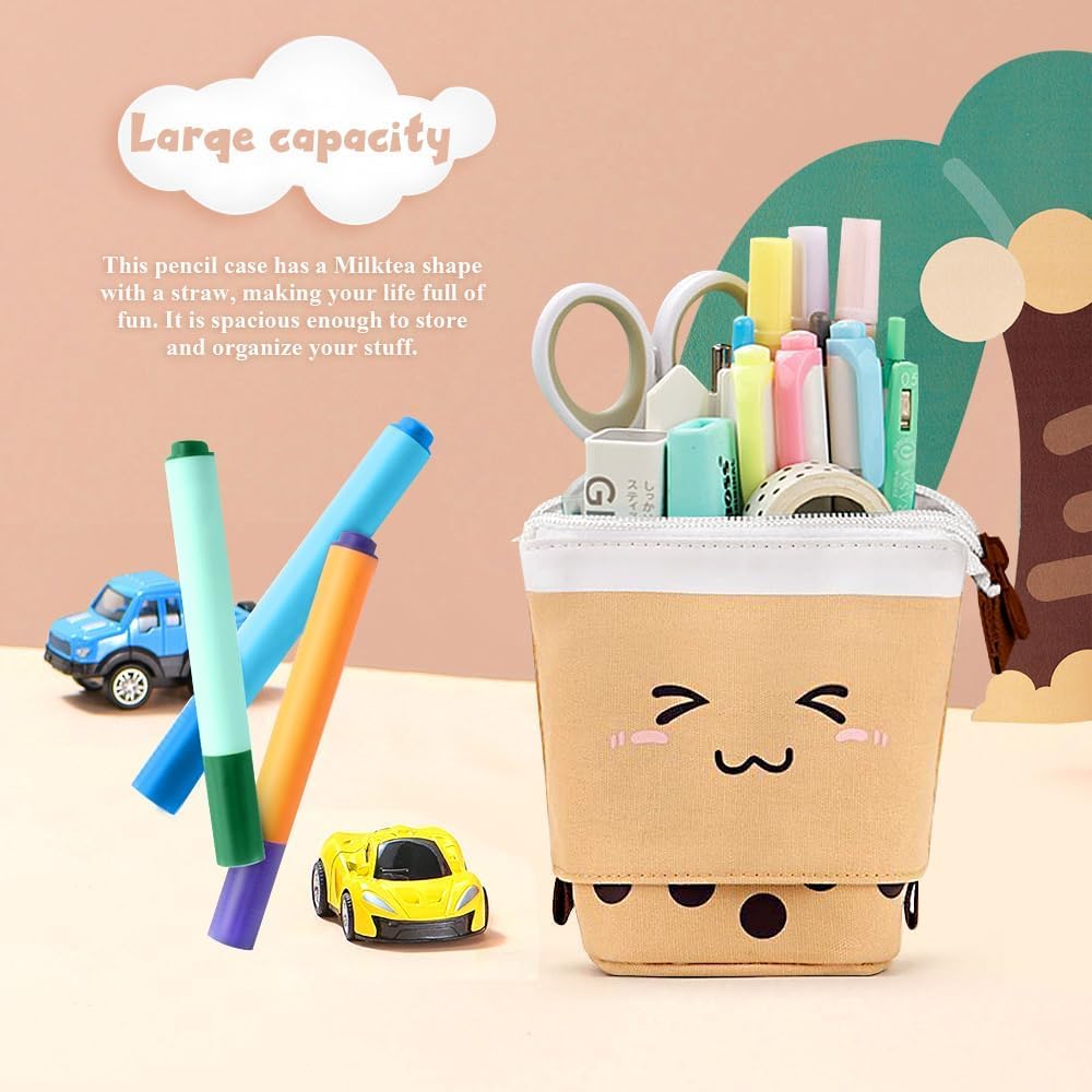 Boba Pop-Up Stationery Organizer for Kids (Brown)